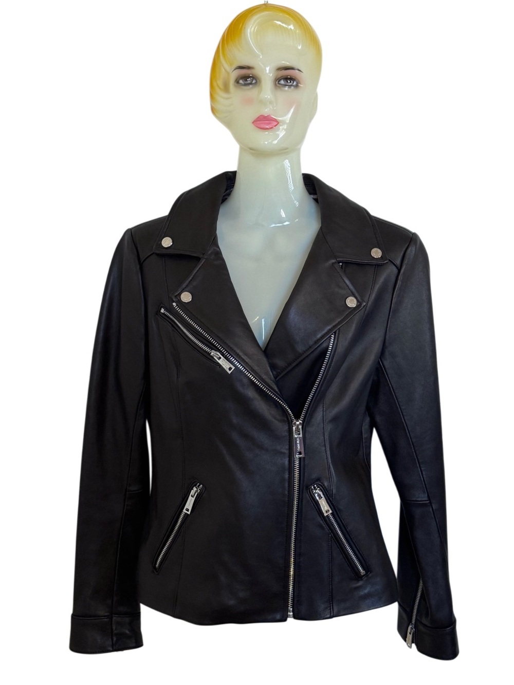 Calvin Klein Genuine Leather Moto Jacket Black XS Extra Small Asymmetrical Zip - Picture 12 of 12